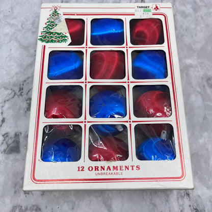Vintage Essex Franke Co Unbreakable Ornaments Bok of 12 Red Blue OT1
