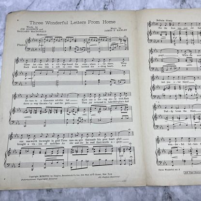 "Three Wonderful Letters From Home" 1918 Sentimental Ballad Popular WWI Song TH1
