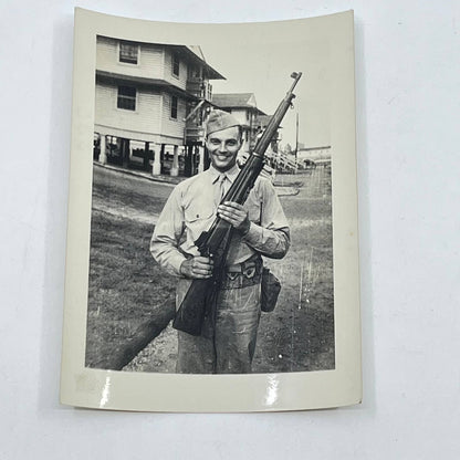 1942 WWII Photograph Soldier George Vladika Posing w/ Rifle SC5