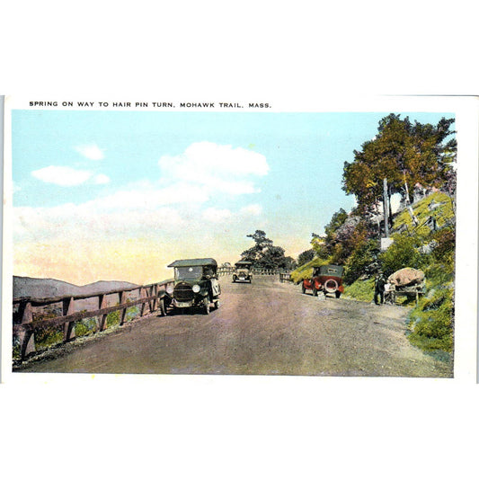 Spring on the Way to Hair Pin Turn Mohawk Trail 2 MA 1920s - Postcard TJ9-P1