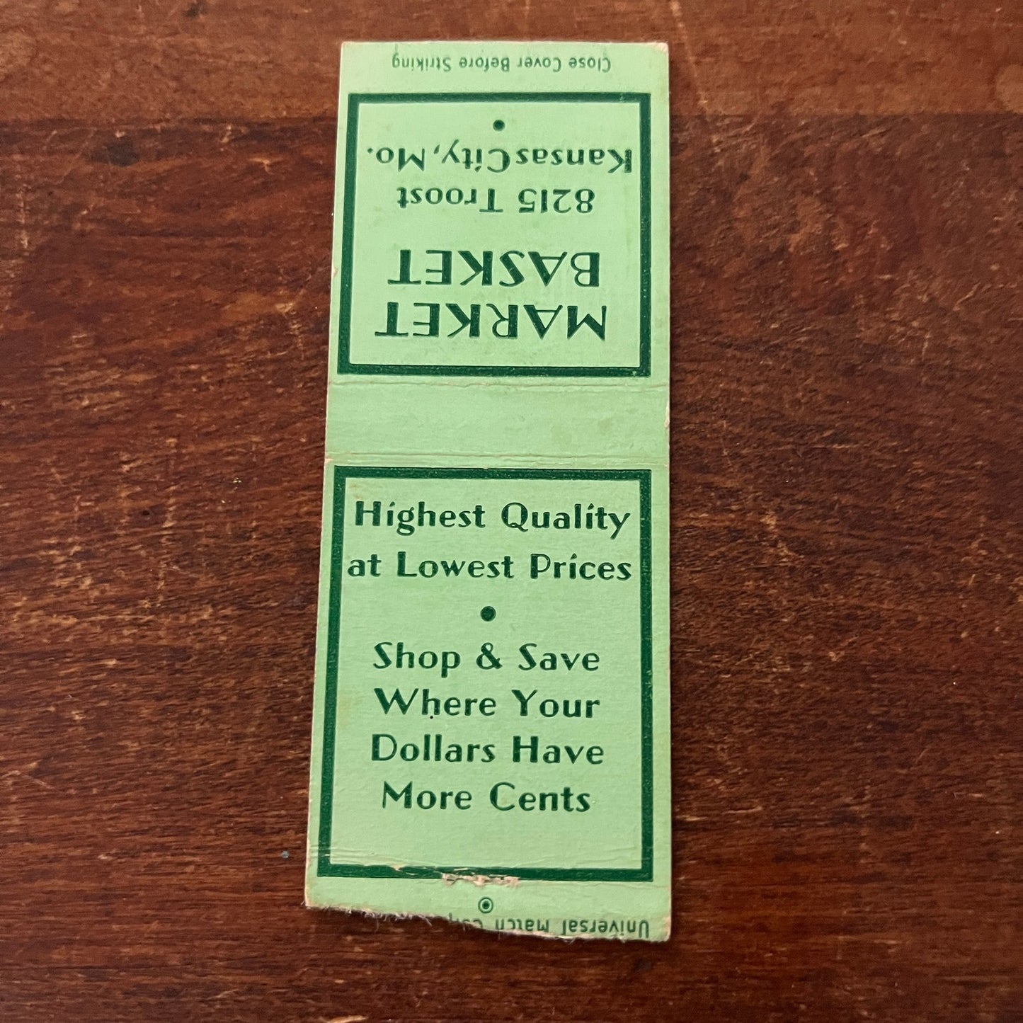 Market Basket Groceries Kansas City MO Advertising Matchbook Cover MM11-6