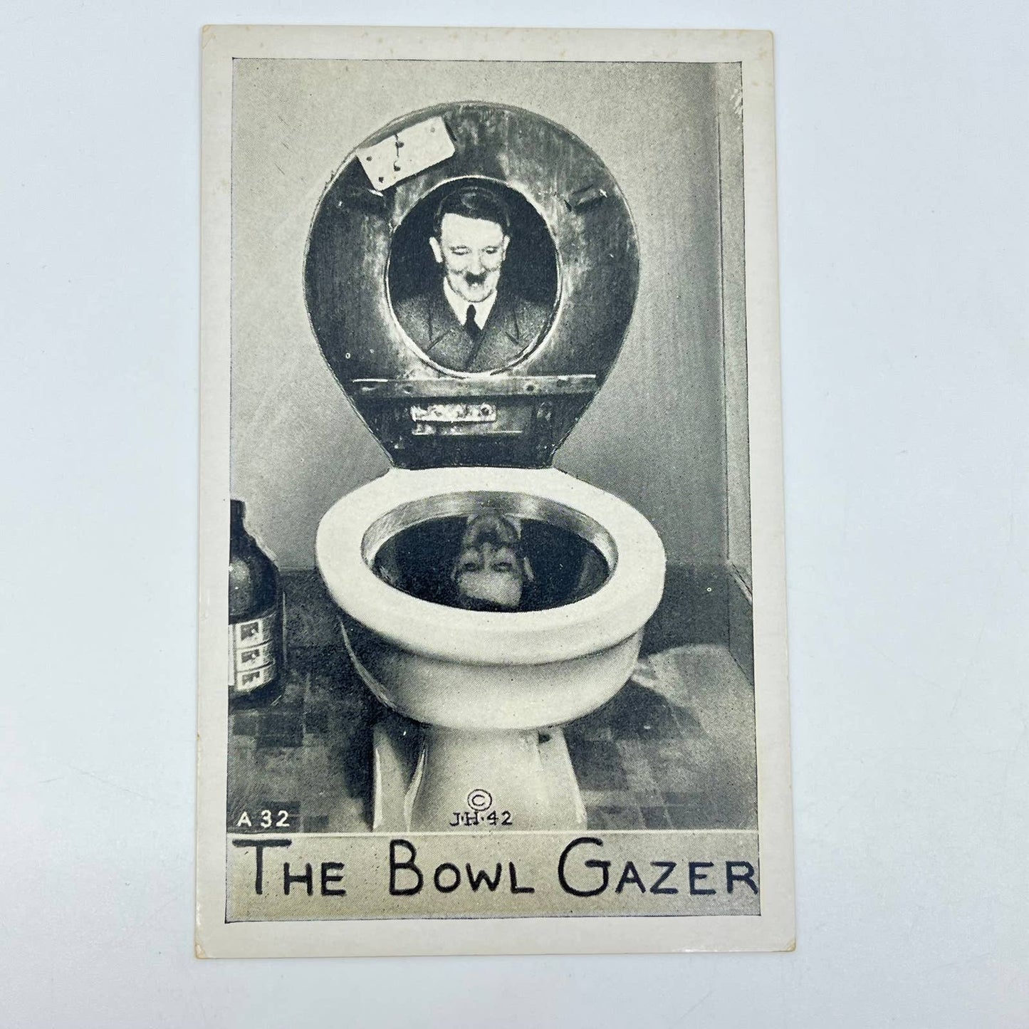 1942 WWII Adolf Hitler Toilet Satire Postcard The Bowl Gazer SD6