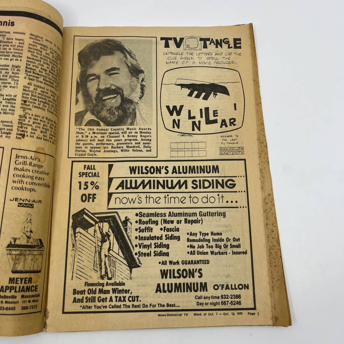 1979 Oct 7 Bellville IL News-Democrat TV Listings Magazine Kenny Rogers TG6