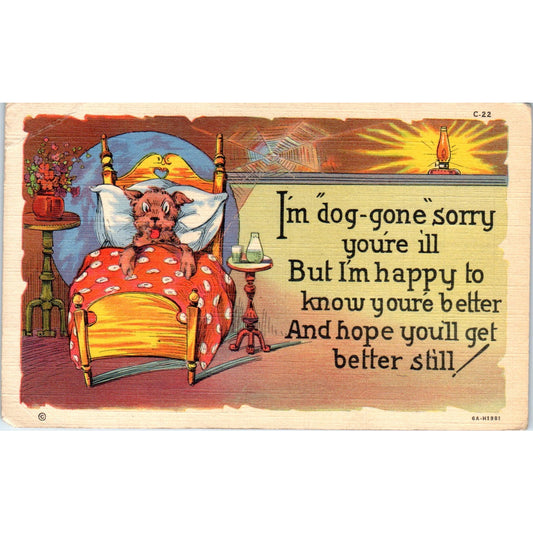 Dog Gone Sorry Camp Van Dorn Cartoon 1943 Original Postcard P1-15