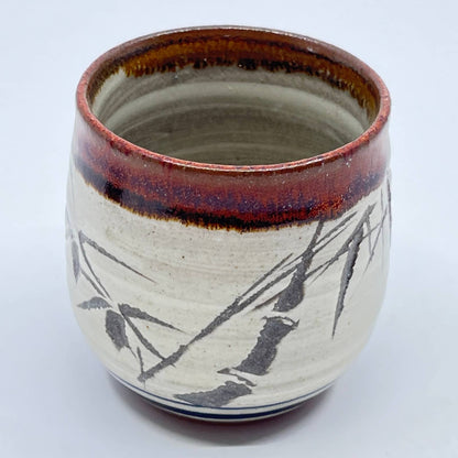 Vtg Stoneware Salt Glaze Japanese Tea Cup Bamboo Design 2.5” TE4