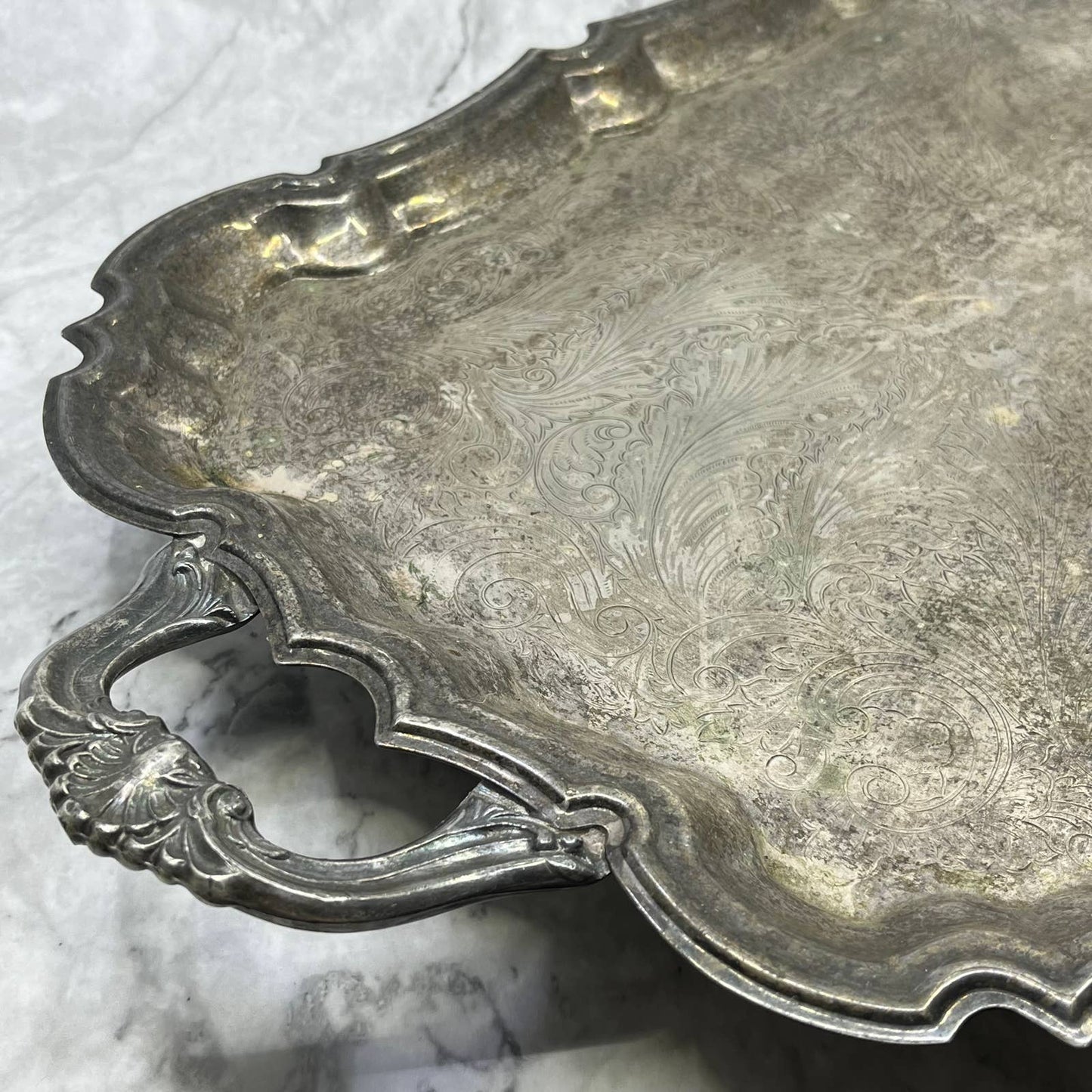 Antique F.B. Rogers Silver Co. Chippendale Footed Etched Serving Tray 13x19 TJ4