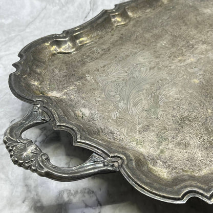 Antique F.B. Rogers Silver Co. Chippendale Footed Etched Serving Tray 13x19 TJ4