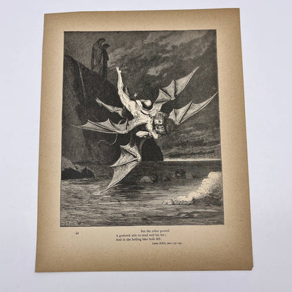 1880s Gustave Dore Engraving Divine Comedy In the Boiling Lake Both Fell FL4