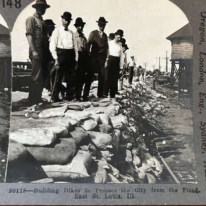 Building Dikes to Protect Against Flood East St. Louis IL Stereoview Card H2-4