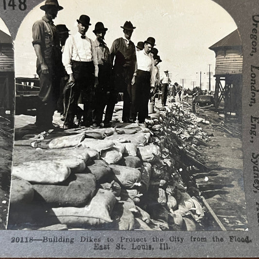Building Dikes to Protect Against Flood East St. Louis IL Stereoview Card H2-4