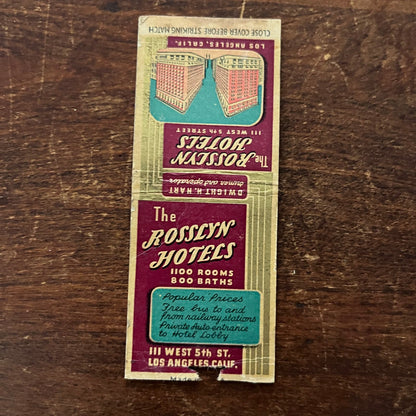 The Rosslyn Hotels Los Angeles CA Advertising Matchbook Cover SB3-M5