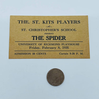 1935 St. Kits Players Ticket THE SPIDER University of Richmond Playhouse SC2