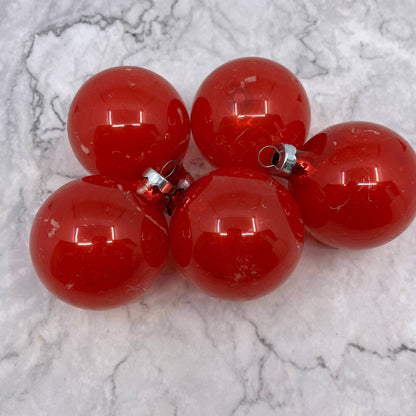 Opaque 5 Vintage Glass Christmas Tree Ornaments RED 2 7/8"