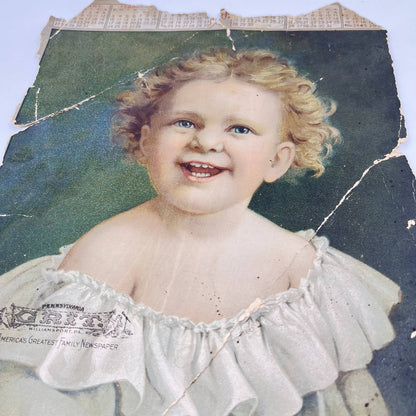 1900 Victorian Lithograph Young Girl Grit Family Newspaper Williamsport PA FL3