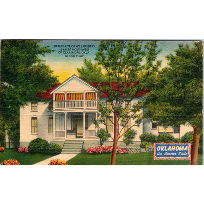 Birthplace of Will Rogers Claremore Oklahoma Original Postcard P1-12