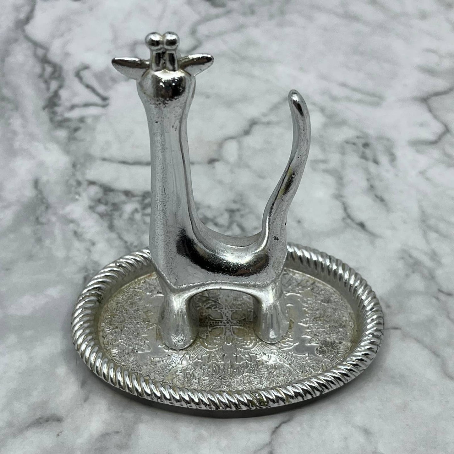Vintage 1960's Sliver Plated Giraffe Ring Holder, Jewelry Trinket Dish TJ1