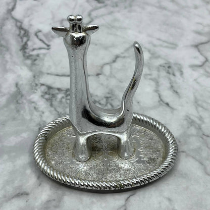 Vintage 1960's Sliver Plated Giraffe Ring Holder, Jewelry Trinket Dish TJ1
