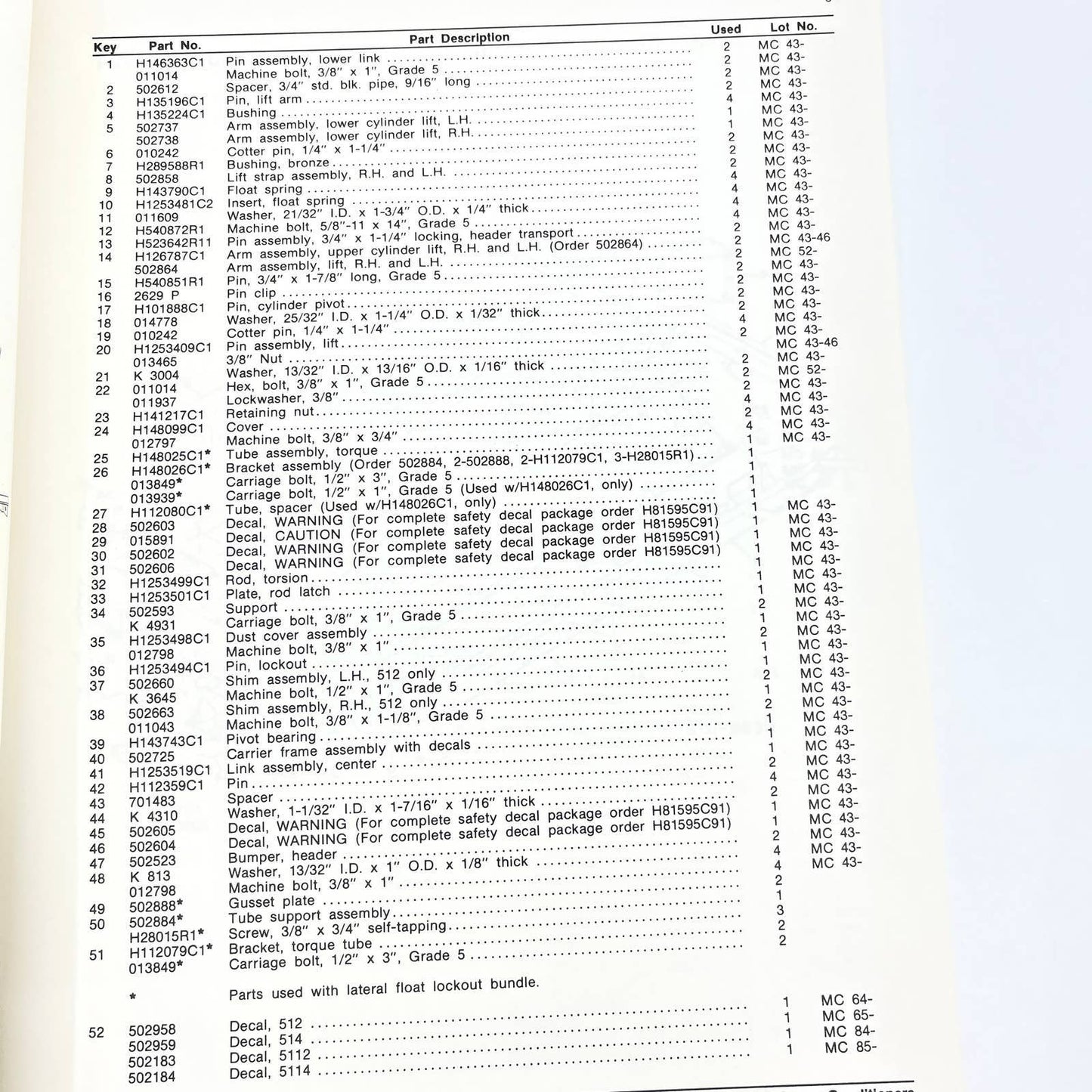 1989 New Idea Parts Catalog MC-29 Mower Conditioners 512 5112 514 5114 TB9