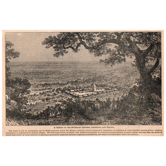 A Mission on the Boundary Between Argentina and Bolivia 6x9 Engraving 1899 AK5-18