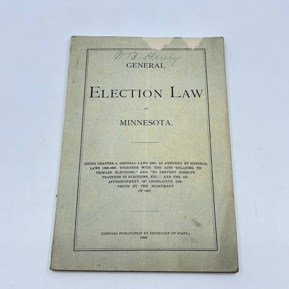 Original 1898 General Election Law of Minnesota Book TF7