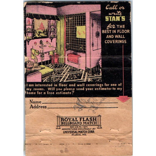 Stan's Linoleum & Tile Co Limerick PA Advertising Matchbook Cover SA6-M5