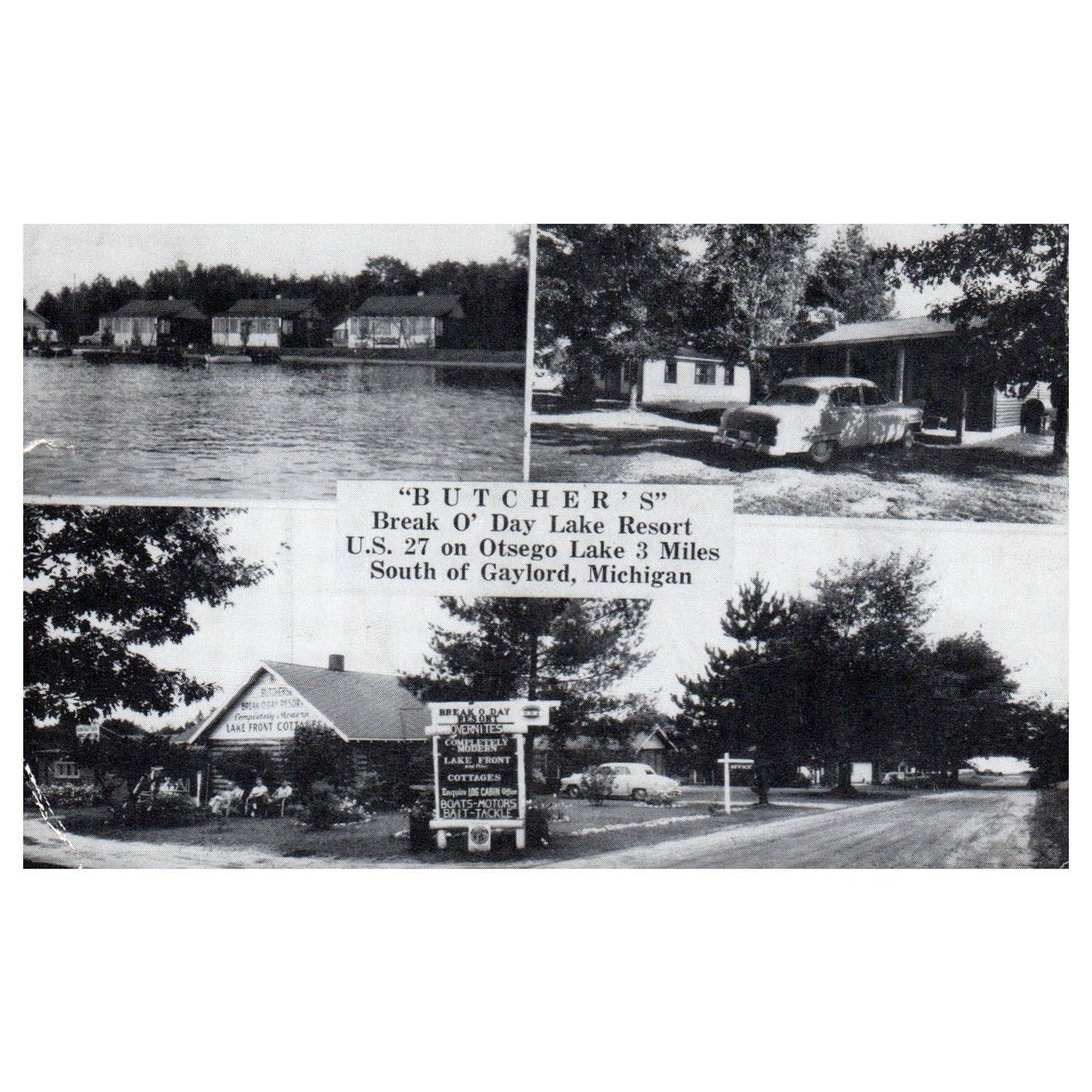 Butcher's Break O' Day Lake Resort Gaylord Michigan 1962 - Postcard TJ8-2