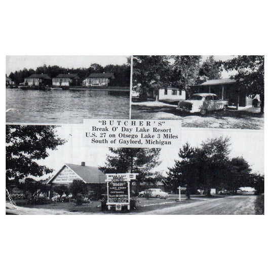 Butcher's Break O' Day Lake Resort Gaylord Michigan 1962 - Postcard TJ8-2