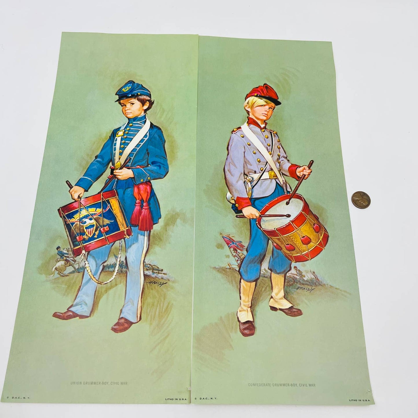 1969 Hawley Print Union & Confederate Drummer Boy Set Civil War 6x15 FL2