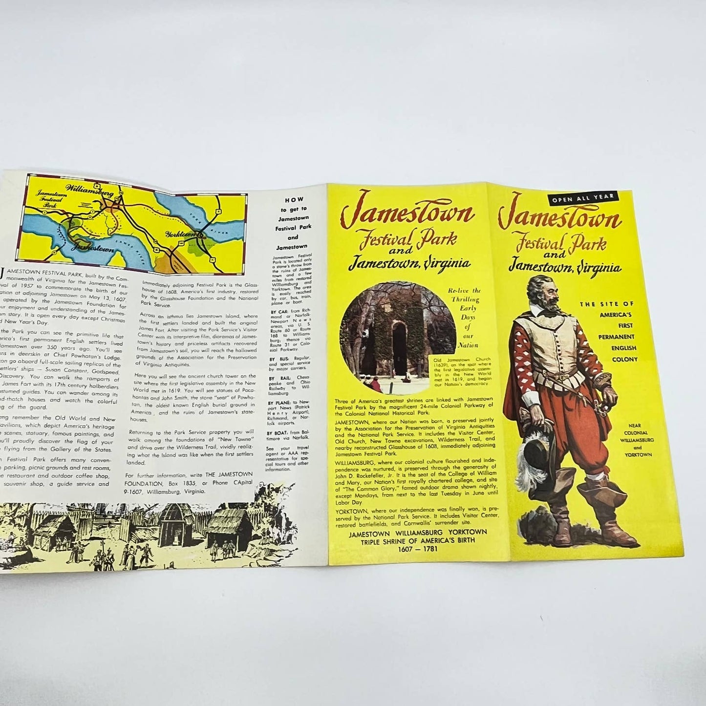 1950s Festival Park and Jamestown Virginia Tourist Brochure and Map AB2