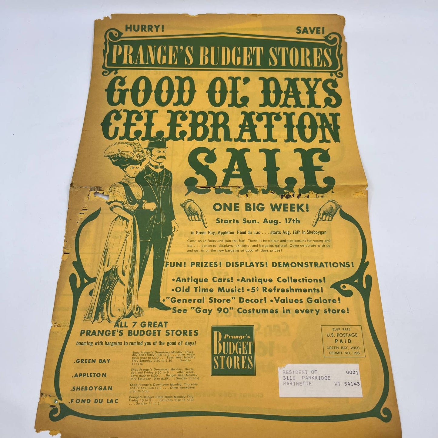 1970s Prange's Budget Stores Good Ol' Days Sale Flyer Green Bay Appleton WI FL5