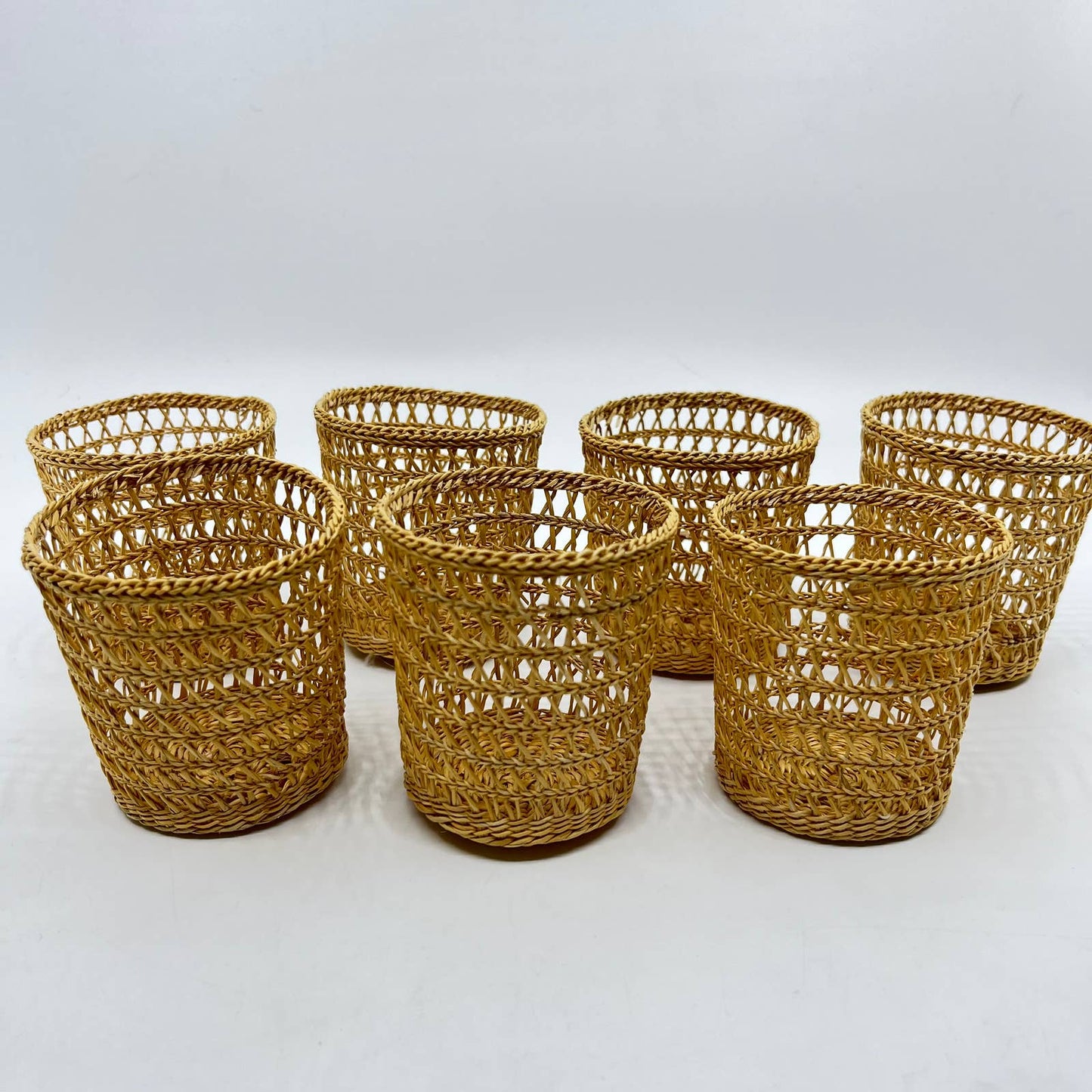 Vintage Lot of 7 Wicker Rattan Candle Holders 2.5” TE7