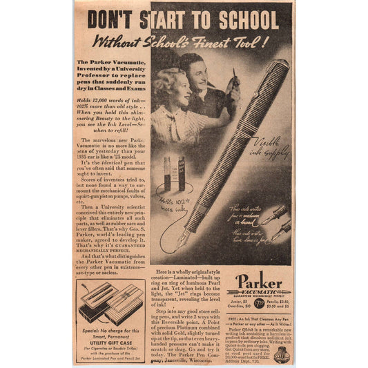 1935 Minneapolis Journal Newspaper Ad Parker Vacuumatic Fountain Pens FL5-2