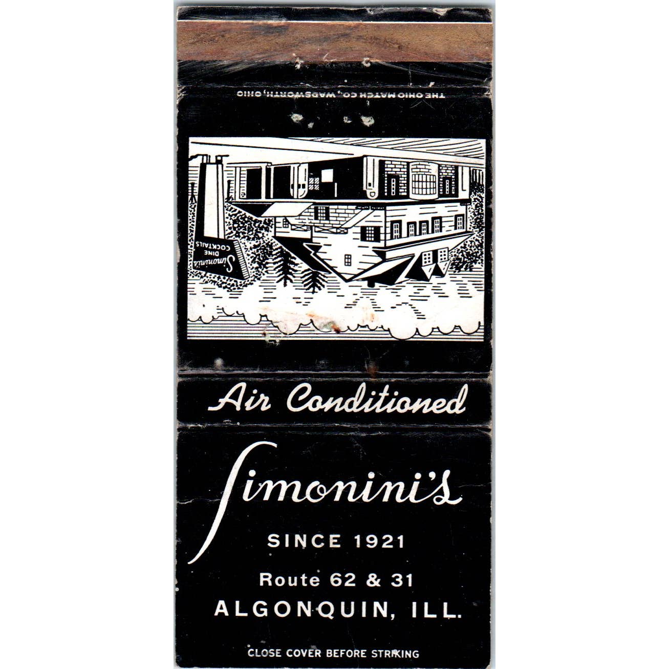 Simonini's Restaurant Algonquin IL Advertising Matchbook Cover SA1-M10