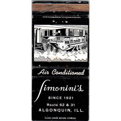 Simonini's Restaurant Algonquin IL Advertising Matchbook Cover SA1-M10