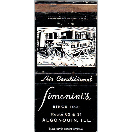 Simonini's Restaurant Algonquin IL Advertising Matchbook Cover SA1-M10
