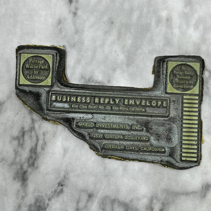 Vintage Letterpress Printers Block Plate Shield Investments Sherman Oaks CA TJ57