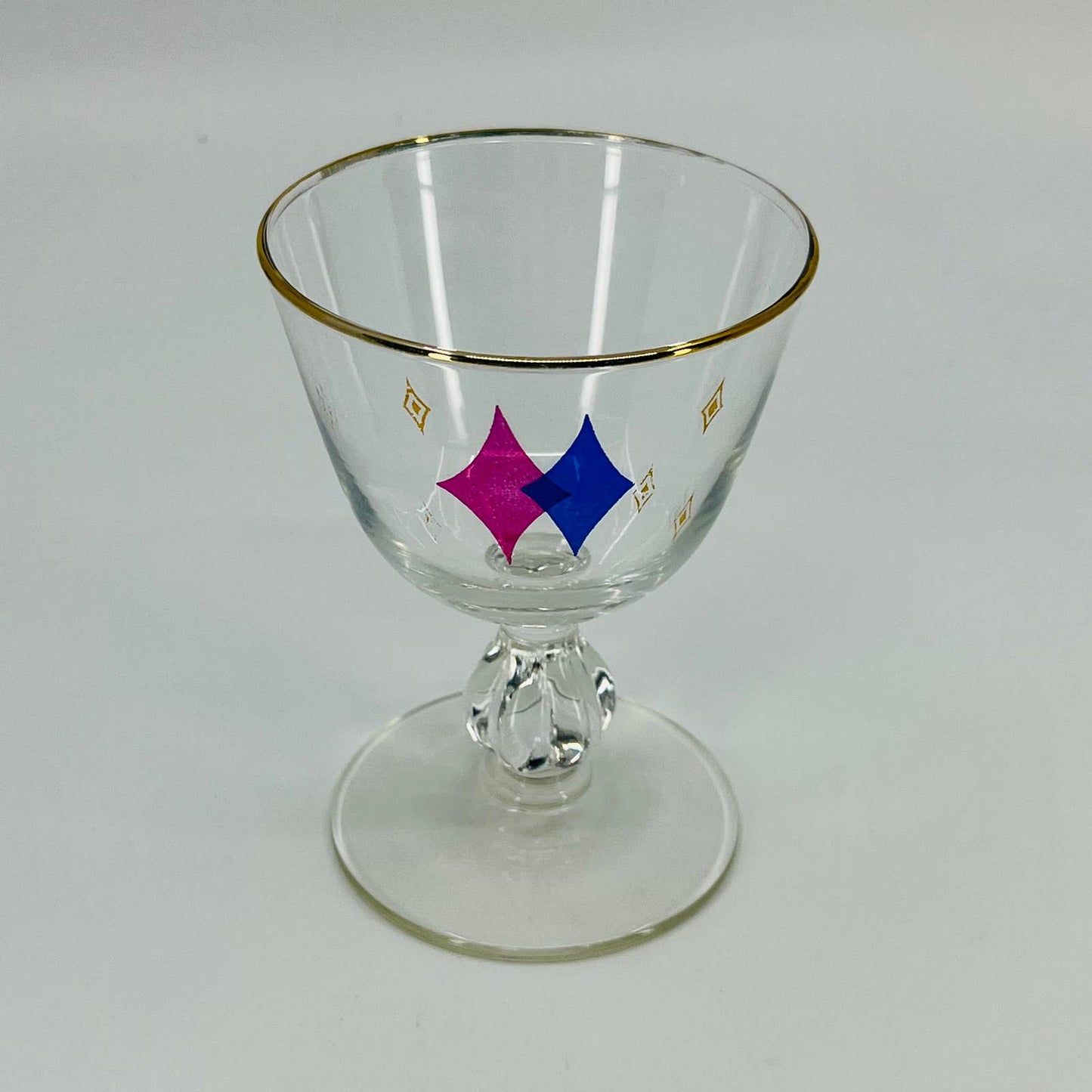 1950s Libbey Atomic Diamond Cordial Champagne Glass Pink/Blue TD9