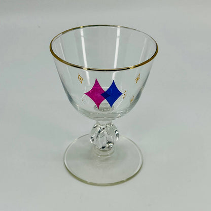 1950s Libbey Atomic Diamond Cordial Champagne Glass Pink/Blue TD9