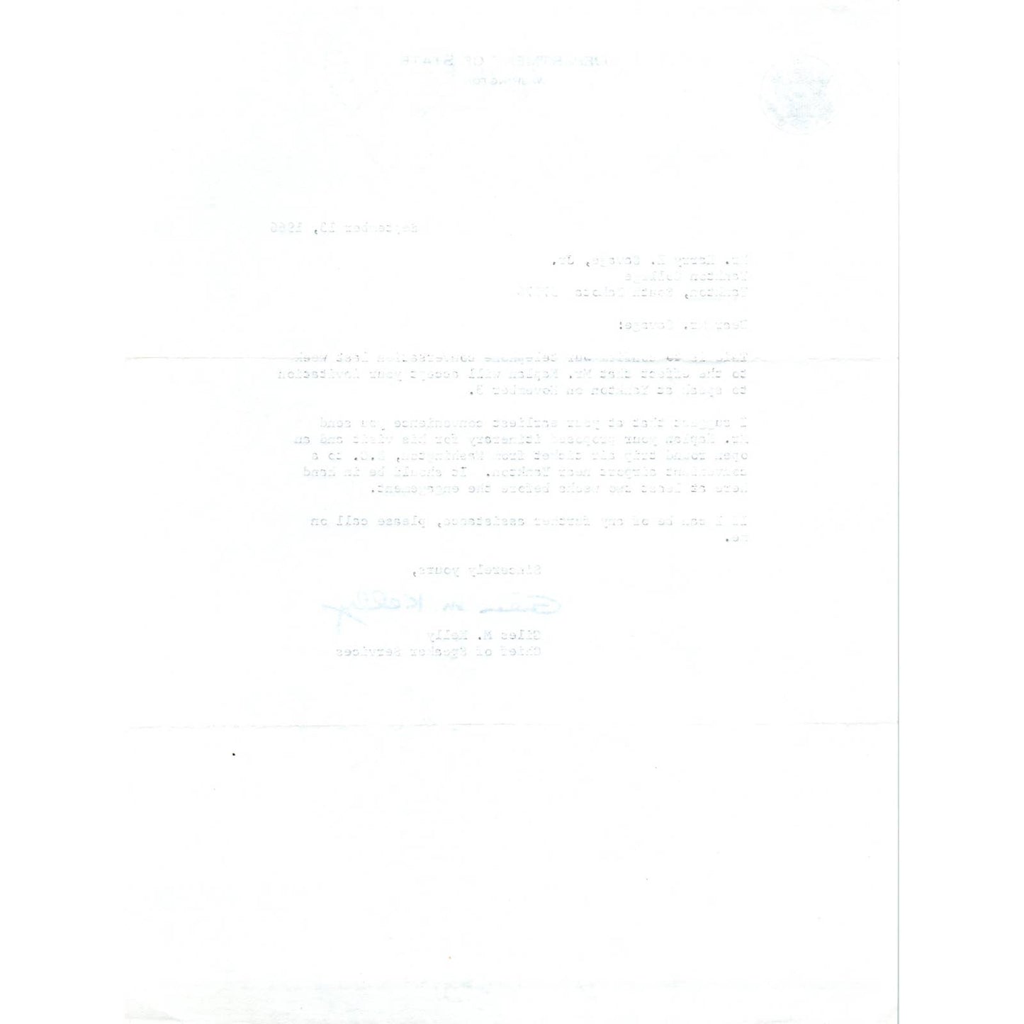 Official US Department of State Letterhead Memo Giles M. Kelly 9/13/66 TK1-P8