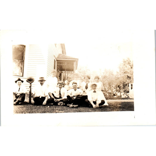 Antique RPPC Postcard Group of Men With Baseball Gloves & Bat EA3