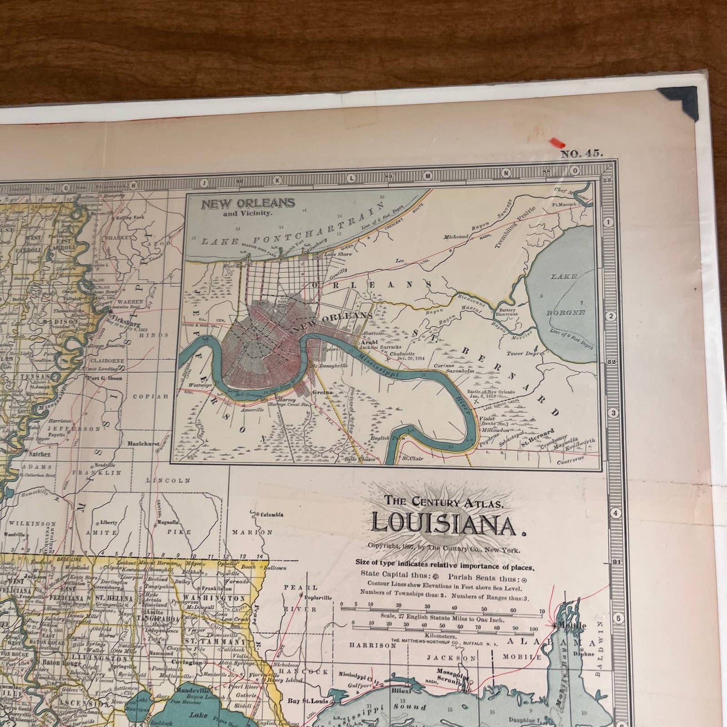 Antique 1897 The Century Atlas Map of Louisiana Color Engraved 12.5 x 17” FL5