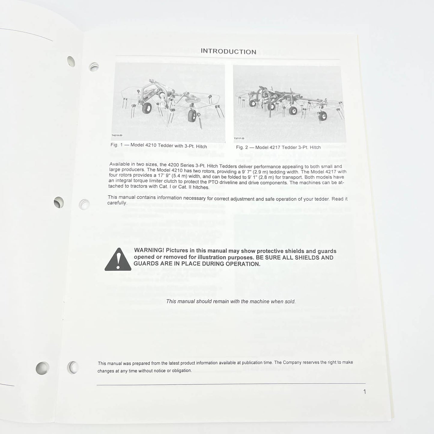 Original New Idea 4210 & 4217 3-PT Hitch Tedders 11/95 Operator's Manual TB9