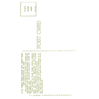 Vintage Postcard Terry Peak Chair Lift Near Lead and Deadwood South Dakota TJ7-1