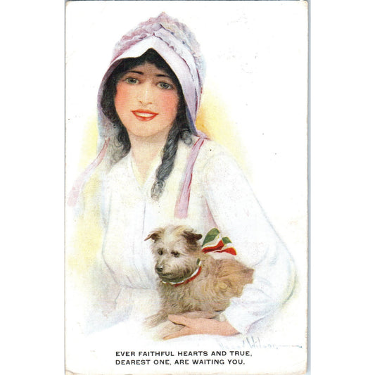 Woman With Small Dog Puppy With Italian Flag c1910 Original Postcard P1-12