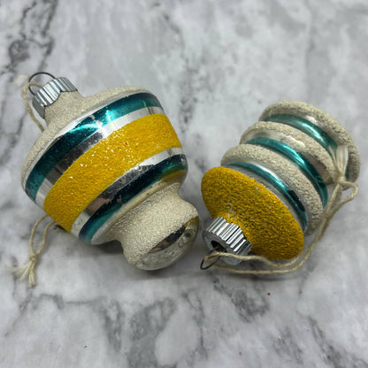 Shiny Brite Lot of 2 Barrel Lantern Mercury Glass Ornaments Mica Stencil OT1