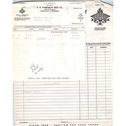 1948 E.K. Hardison Seed Co Billhead Set Nashville TN AD5-4