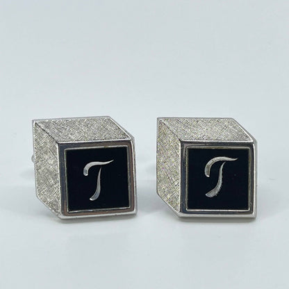 Vintage Silver Tone Swank Monogrammed “T” Cufflinks Cuff Links SD2