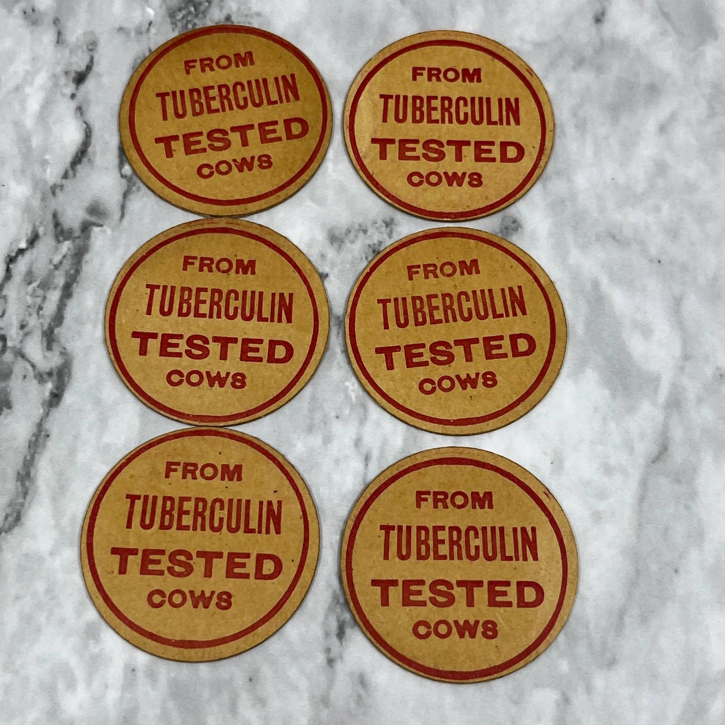 Antique Original Milk Bottle Cap Set of 8 From Tuberculin Tested Cows SA2