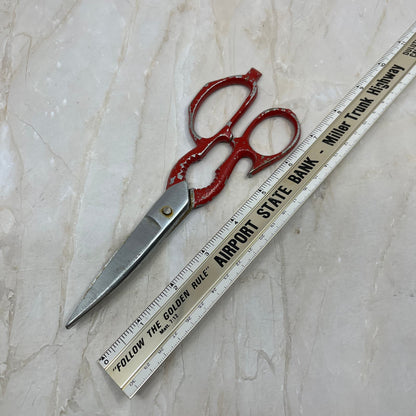 Kitchen Utility Shear Scissors Bottle Opener Cast Metal Red Handle 7.5” TE5-S2-1