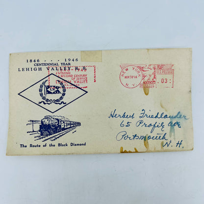 1946 Postal Cover Envelope Lehigh VALLEY RR Route of the Black Diamond SB9